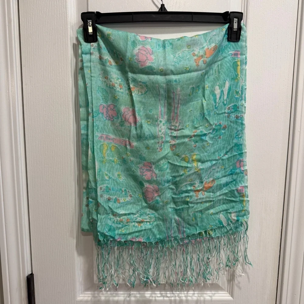 Lilly Pulitzer Murfee Scarf Gemini Print Silk Cashmere Tassel Preppy Zodiac